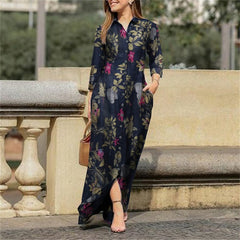 Vestido largo con estampado floral africano: elegante estilo caftán de manga larga