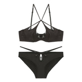 Conjunto de bralette con aros suaves y lazo cruzado de satén