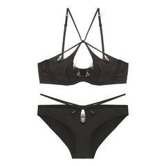 Conjunto de bralette con aros suaves y lazo cruzado de satén