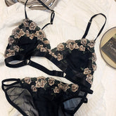 Embroidered Mesh Triangle Cup No Wire Lingerie Set