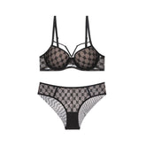 Bralette-Set aus dünner, glänzender Baumwolle mit Spitze