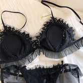 Eyelash Lace Thin Breathable Hollow Lingerie Set