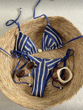 Trendy striped color contrast bikini