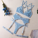 Conjunto de lencería con escote en V profundo y tiras de malla Perspective