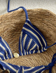 Trendy striped color contrast bikini