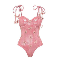Luminous fabric bow one-piece swimsuit