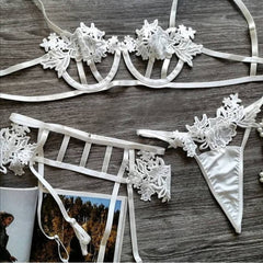 Splicing Floral Hollow 3 Piece Lingerie Set