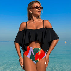 Nylon large lotus leaf two-piece swimsuit