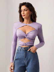 ALLA HOLLOW OUT LONG SLEEVE TOP with GLOVES