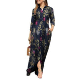 Afrikanisches Maxikleid mit Blumendruck – Eleganter Langarm-Kaftan-Stil
