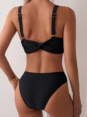Solid color suspender bikini