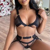 Cross Strap Perspective Mesh lingerie Set