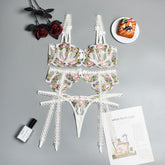 Floral Embroidered Garter Belt Lingerie Set