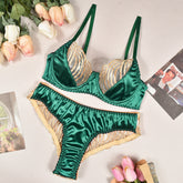 Three-Point Embroidered Patchwork Bralette Set