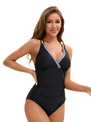 Multicolored Sleeveless Triangular One-Piece Swimsuit