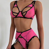 Dessous-Set mit ausgehöhltem, perspektivischem Netzstoff und Riemchen