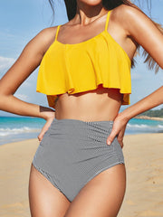 Ruffled Striped Two-Piece High-Waisted Swimsuit