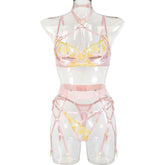 Dreiteiliges Dessous-Set mit Neckholder, Hohlsaum und Satinnähten