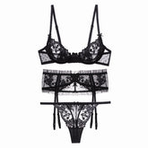 Dessous 3-teiliges Set Ultra Tüll Spitze Transparent Cutout