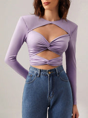 ALLA HOLLOW OUT LONG SLEEVE TOP with GLOVES