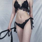 Black Lace Tie Lingerie Set