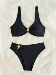 Solid color suspender bikini