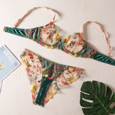 Colorful Floral Embroidery Lingerie Set
