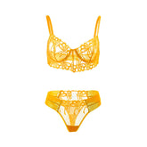 Dessous-Set aus transparenter Netzspitze mit Stickerei