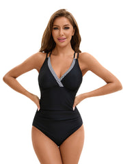 Multicolored Sleeveless Triangular One-Piece Swimsuit