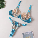 Embroidery Lace Satin Lingerie Set