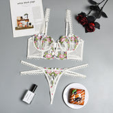 Dessous-Set mit floraler Stickerei und Spitzenbesatz