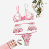 Dessous-Set mit Blumenstickerei und Spitze
