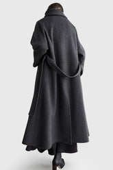 Oversized Long Coat with Belt - Grey