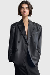 Lockerer Blazer aus Leder – Schwarz
