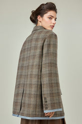 Blazer a cuadros de botonadura sencilla - Marrón