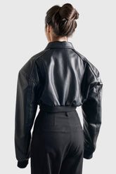 Chaqueta bomber corta de cuero - Negra