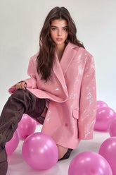 Oversized Double Breasted Blazerwith Sequins - Pink