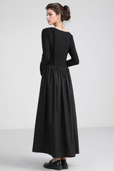 Vestido midi de manga larga - Negro