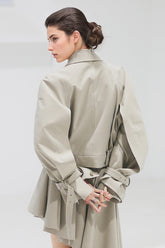 Double Layered Short Jacket with Belt - Khaki