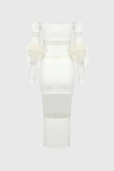 Vestido midi con inserciones de malla - Blanco