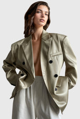 Lockerer Blazer aus Leder – Grün