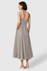 Vestido largo a cuadros beige y morado