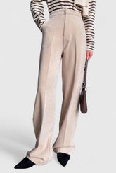 Samthose mit hoher Taille - Beige