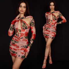 EMA LONG SLEEVE LACE UP MINI DRESS