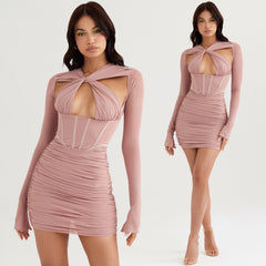 EMA LONG SLEEVE LACE UP MINI DRESS