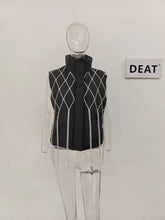 DEAT Women's Waistcoat Loose Stand Collar Single Breasted Sleeveless Plaid Diamonds Tassel Vest Winter 2023 1DF2572