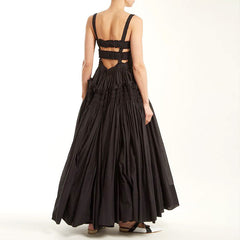 TAKARA Backless STRAPS PUFF MAXI DRESS