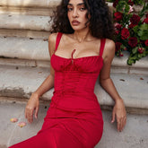 DYNA CORSET STRAPS LACE UP MIDI DRESS