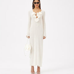 VESTIDO MAXI DE MANGA LARGA DE MALLA SAKURA con FLORES