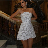 WHITE EMBROIDERED FlowerS MINI DRESS